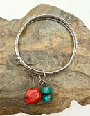 KAY BERLIN Stamped Sterling Bangle Set w/Turquoise & Coral Charms