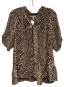 JOIE Black/Tan/Brown Animal Print Tie Neck S/S Peplum Silk Top