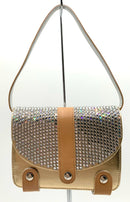 GIUSEPPE ZANOTTI Gold Tan Leather Swarovski Crystal Mini Flap Bag