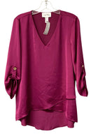 JOSEPH RIBKOFF Magenta V-Neck Tab Sleeve Top