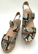 MARC FISHER Black Taupe Snake Print Cork Wedge Rana Sandals 9.5