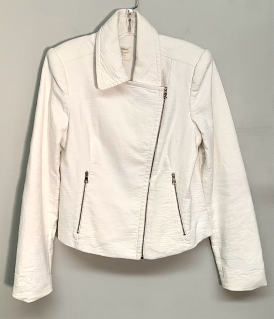 L'AGENCE White Cotton/Linen Asymmetrical Zip Jacket