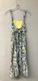 LENA Yellow/Blue/Lavender Floral Tie Back S/L Maxi Dress