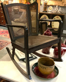 Vintage Ebony Wood Rocker With Cane Inserts