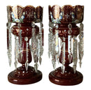 Pair of Antique Cranberry Glass Mantel Lusters