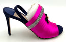 STUART WEITZMAN Blue Suede Hot Pink Pleated Jeweled Accent Slingback Sandals 8.5