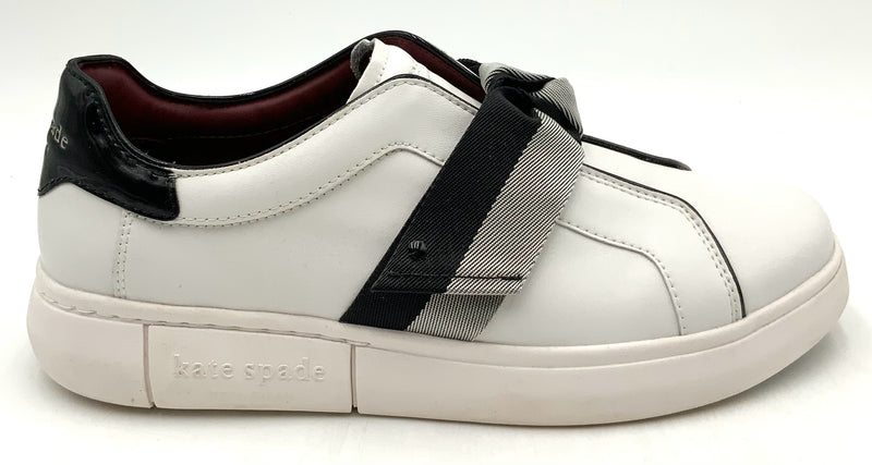KATE SPADE White Leather Black Grey Ribbon Lexi Sneakers 10