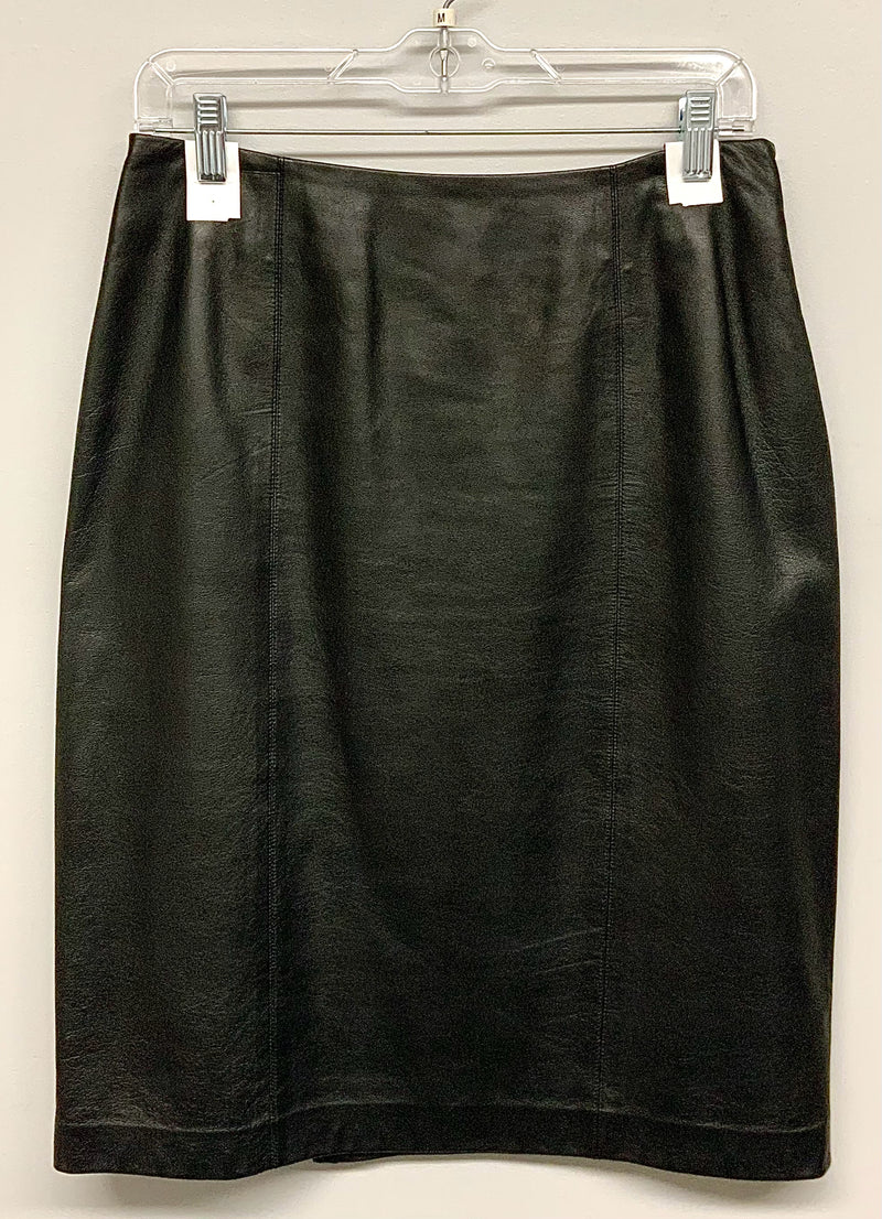 LINDA ALLARD/ELLEN TRACY Black Leather Slit Knee Length Skirt