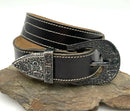 GILLES HERVE Vintage Black Leather Topstitch Silvertone Buckle Belt S