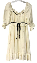 MYSTREE Cream w/Black Trim & Floral Embroid S/S Dress