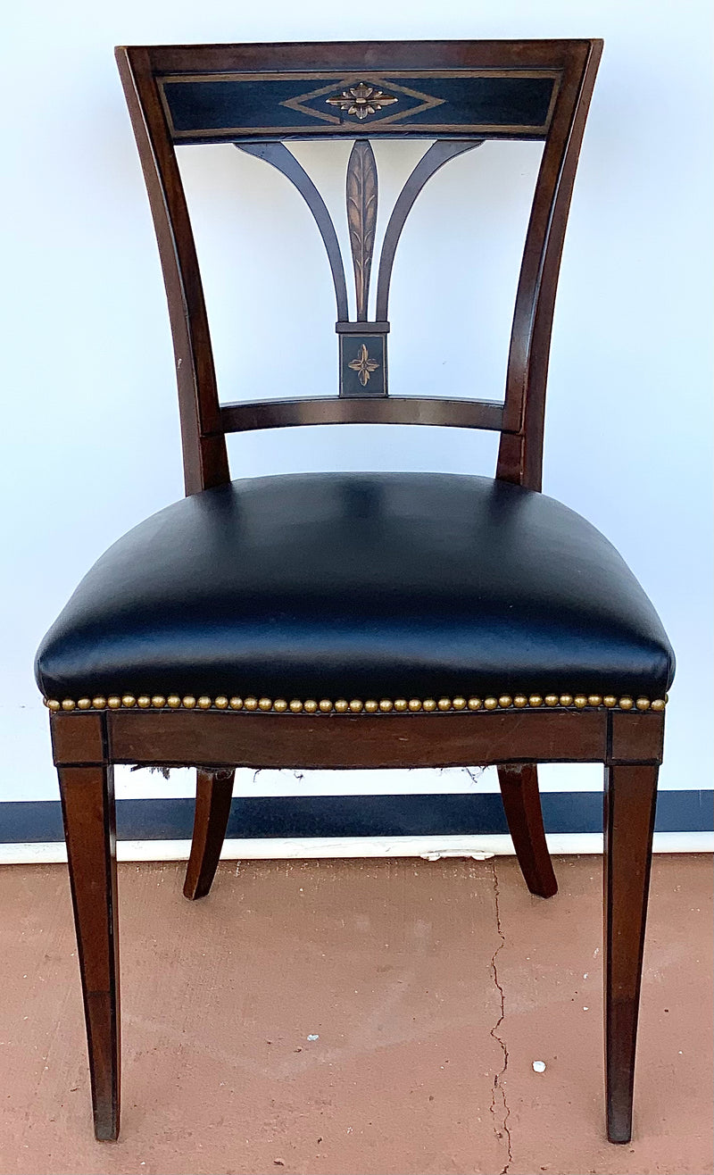 Set/4 Walnut Dining Chairs with Black Leather Seat