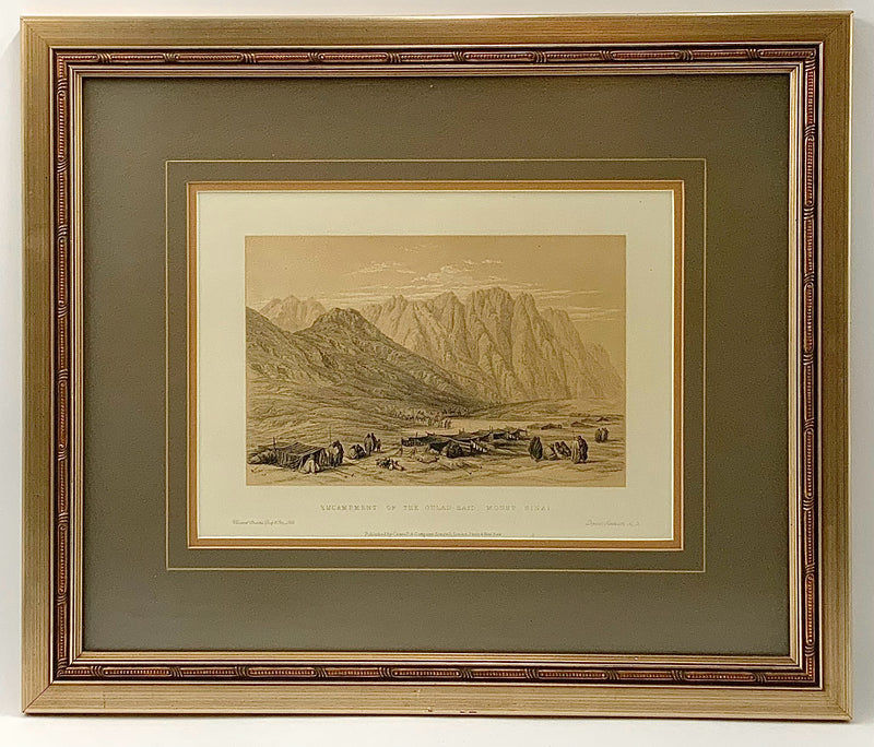 Pair of Sepia Tone Etchings of Mt. Sinai in Gold Frames