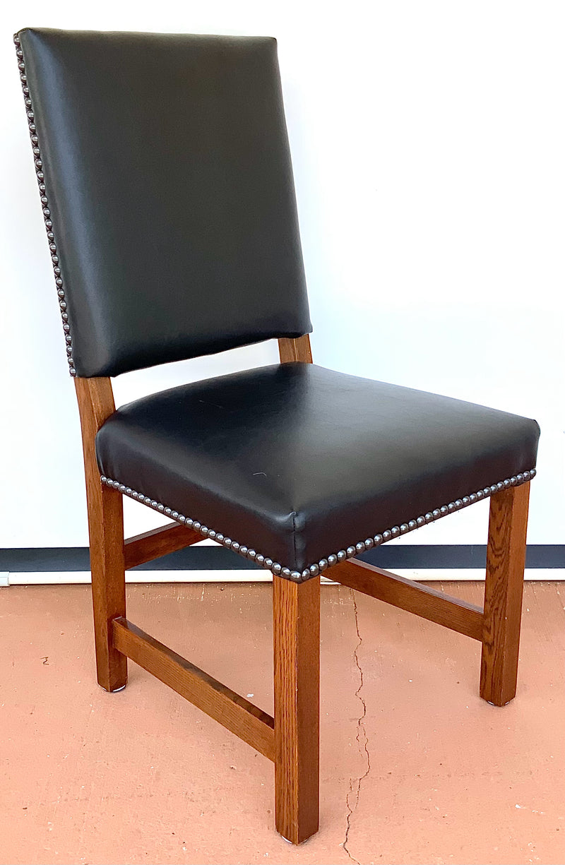 Vintage Stickley Side Chair with Black Leather Upholstery