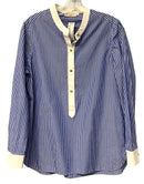 TORY BURCH Blue/White Stripe w/Goldtone Logo Buttons "Spencer" L/S Top