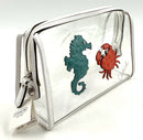 COACH White Leather Clear PVC Signature Seahorse & Crap Zip Pouch