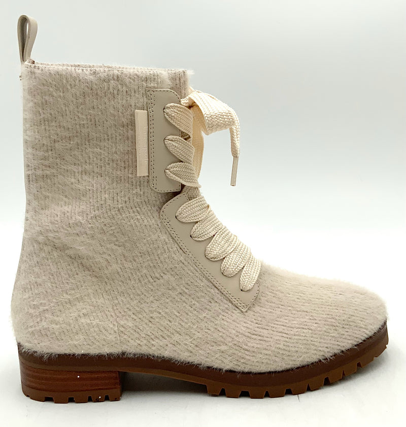 KATE SPADE Cream Fuzzy Knit w/Lea Trim "Merigue" Combat Boots 8.5