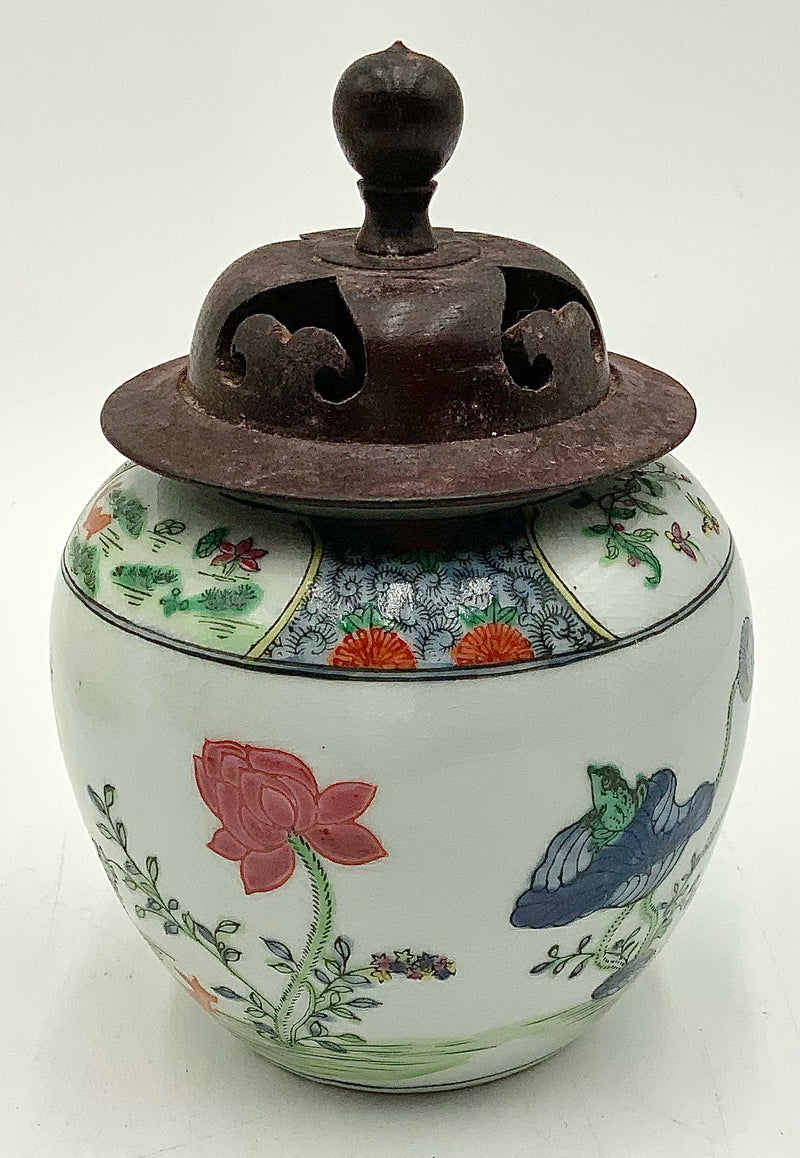 Vintage Asian Ginger Jar with Wood Lid