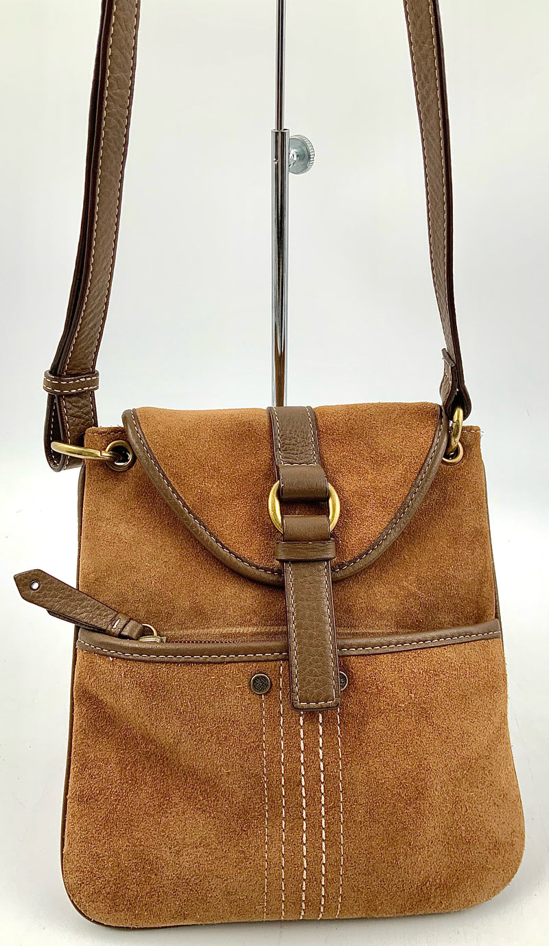 COLE HAAN Chestnut Suede Brown Trim Crossbody Bag