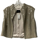 AKRIS Silver Netted Ivory Sequin Silk Underlay Cropped Vest