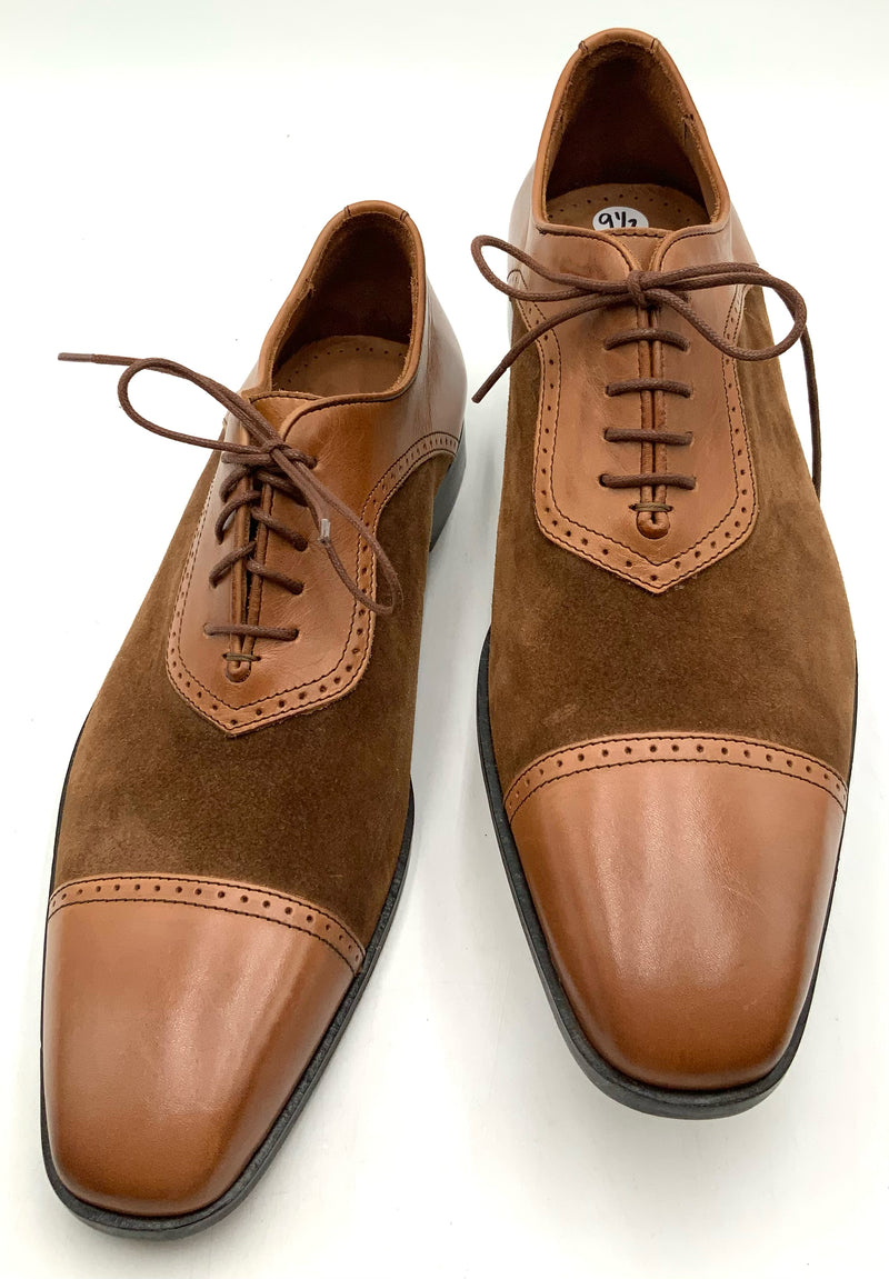 MASSIMO MATTEO Tan Leather Brown Suede Cap Toe Dress Shoes 9.5