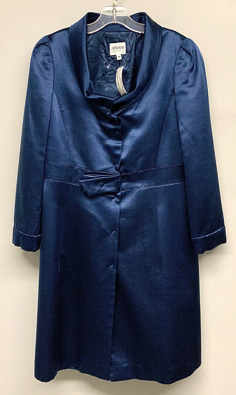 ARMANI COLLEZIONI Blue Silk/Wool Tuxedo Collar Dress Jacket