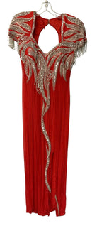 ALYCE DESIGNS Vintage Red Silver Embellished Bead & Sequin Bead Fringe Dress