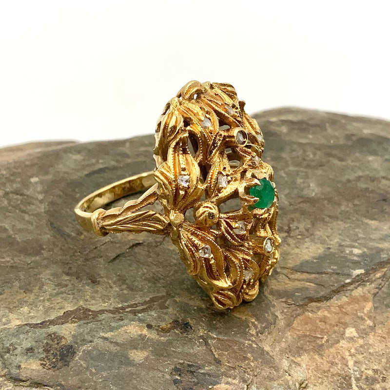 18kt Gold, Diamond & Emerald Cocktail Ring