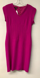 ESCADA Magenta V-Neck Cap Sleeve Back Zip Wool Sheath Dress