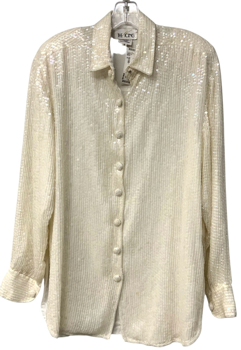 THE ICING Vintage Cream Sequined L/S Snap Closure Silk Top