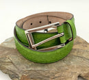 GUCCI Green Leather Debossed Signature Silvertone Buckle Belt 90cm