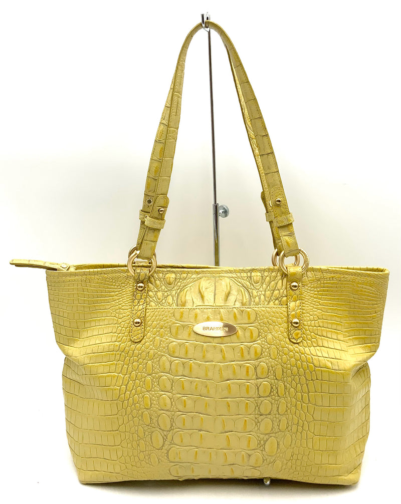 BRAHMIN Yellow Croc Embossed Melbourne Leather Asher Shoulder Bag