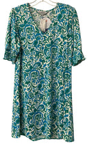 LA MER LUX Green/Turq/White Floral V-Neck S/S Dress