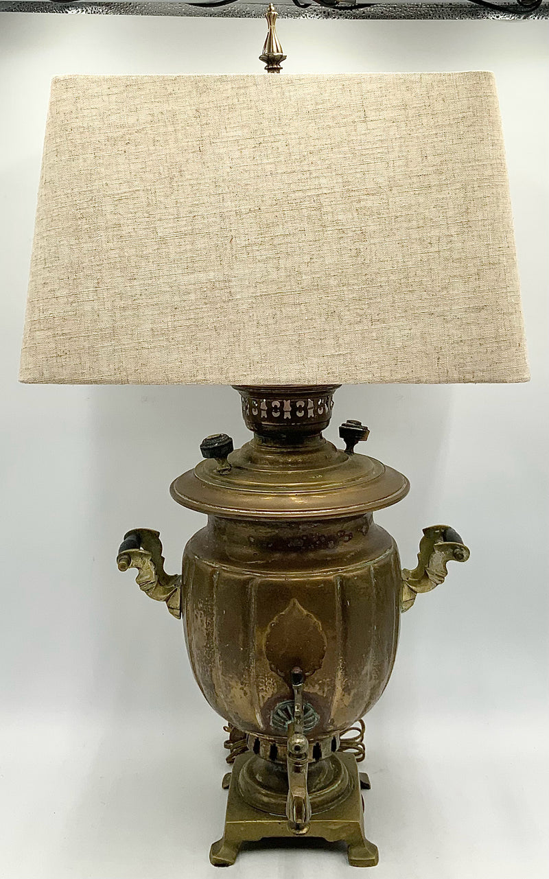 Brass Urn Table Lamp with Square Shade