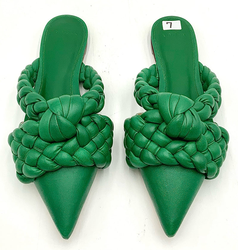 Alexandre Birman Green Braided Leather Pointed Mules 7