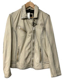 MAURITIUS Putty Grey Leather Peace Sign Asym Zip Jacket