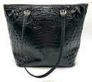 BRAHMIN Black Lea Croc Emboss Double Handle Satchel