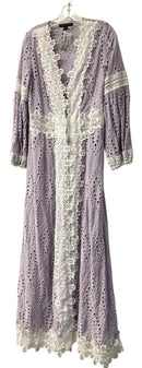 BOSTON PROPER Lavender/White Eyelet w/Lace Trim L/S Duster