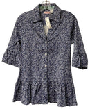 TIZZIE Blue/White Print w/Ruffle Sleeve Peplum B/D Top