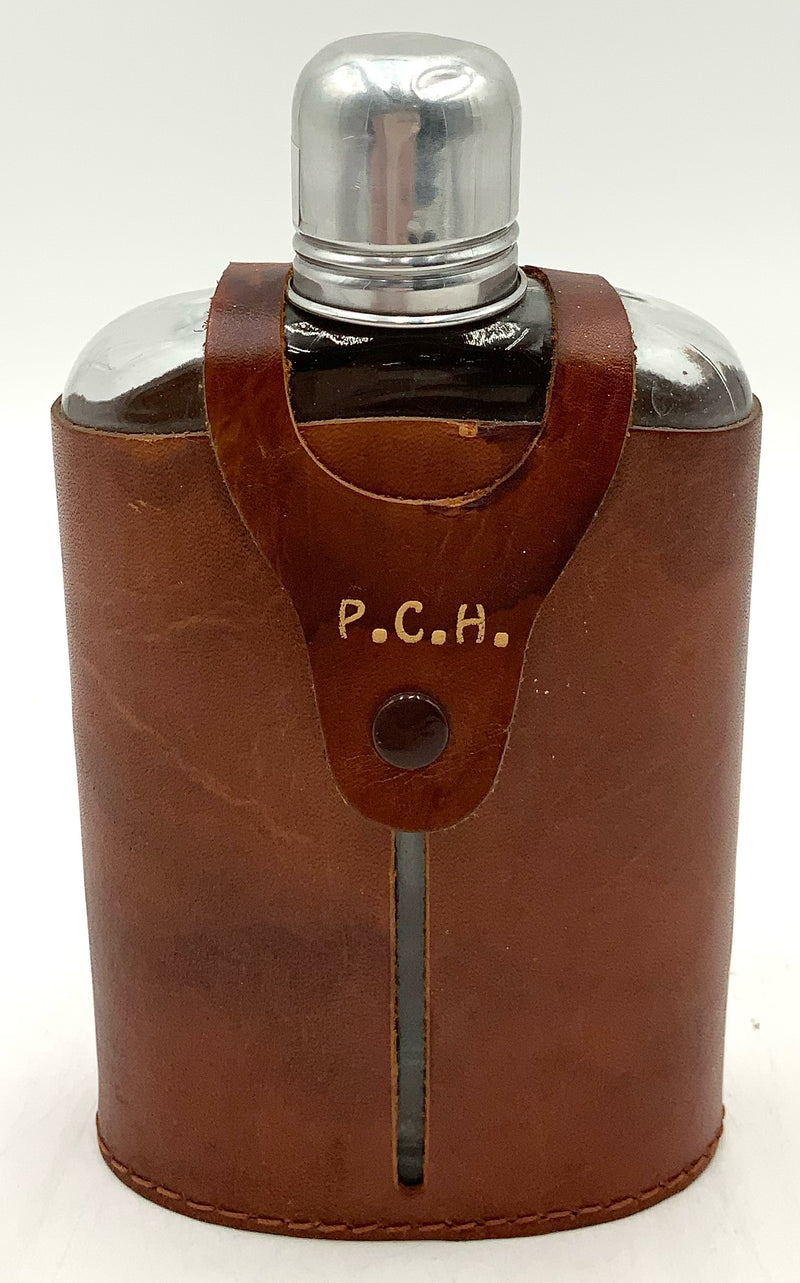 Glass Flask With Monogrammed Leather Case