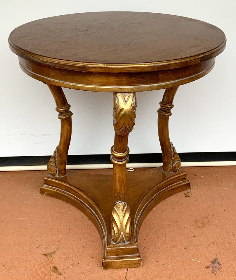 Round Wood Occasional Table with Gold Accents