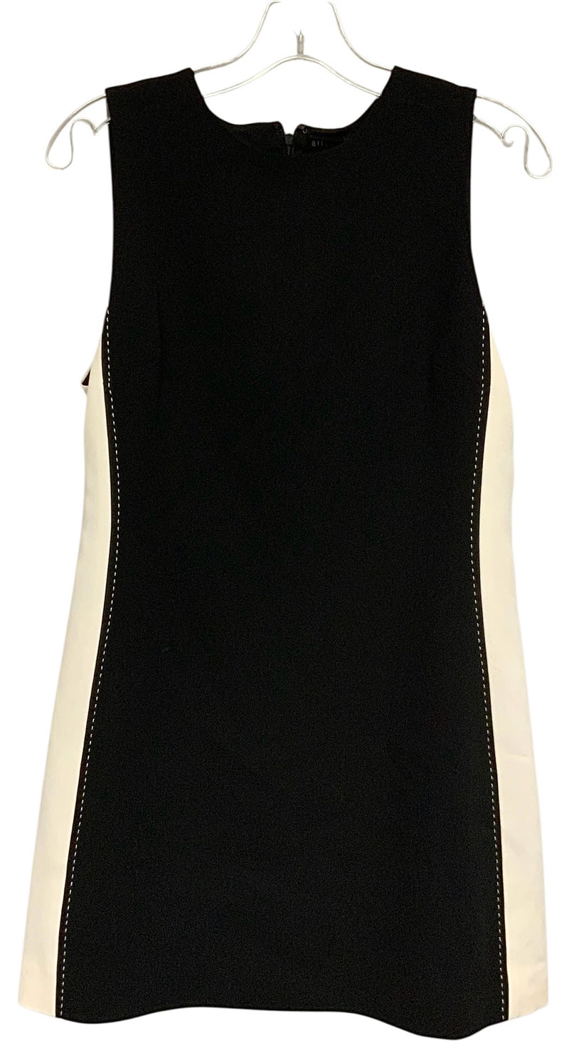 ALICE + OLIVIA Black/Ecru Topstitch S/L Dress