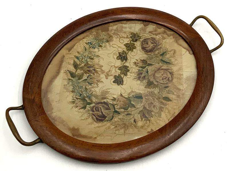 Antique Wood Tray with Tapestry Insert