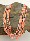Angel Skin Coral 3-Strand Necklace w/6 Carved Coral Stations