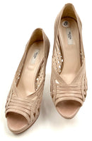PRADA Blush Lattice Leather Open Toe H/H Pumps 38
