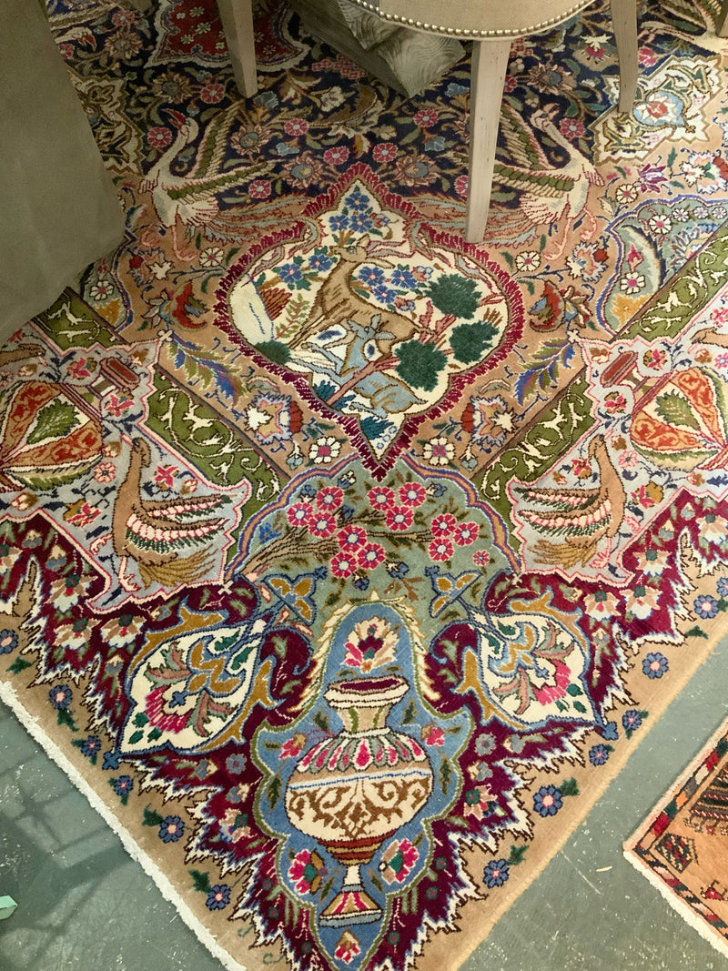 Vintage Persian Handmade Wool Rug With Animal Motif