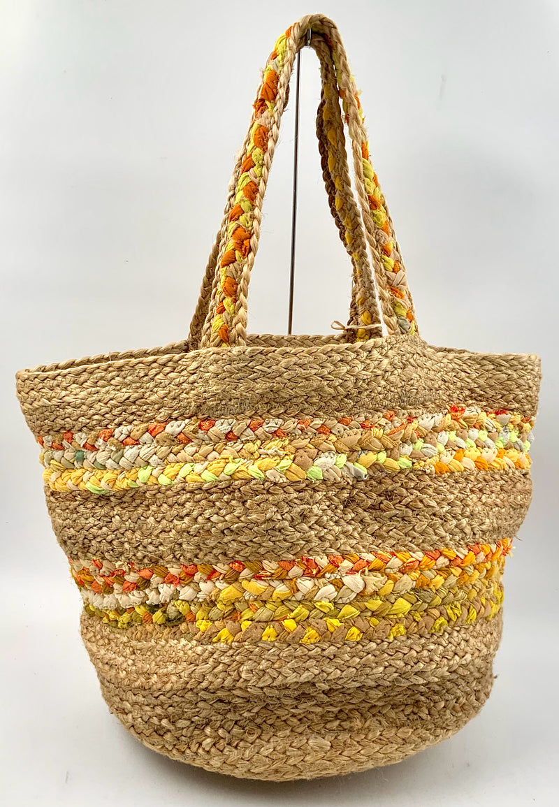 AMERICA AND BEYOND Yellow Orange Green Woven Cotton Jute Tote Bag