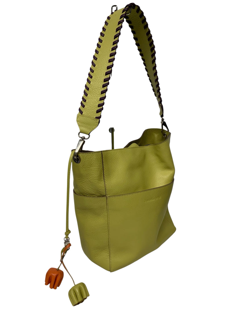 DANIELLA ORTIZ Citron Leather Whipstitch Handle Shoulder Bag