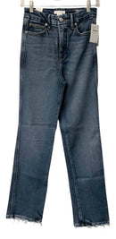 GOOD AMERICAN Indigo Good Curve Straight Super Hi Rise Frayed Hem Jeans