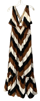 Plenty Black/Brown/White Chevron Stripe V-Neck S/L Maxi Dress