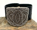 Vintage French Beaded Shoe Clip Black Embossed Leather Snap Closure Bracelet